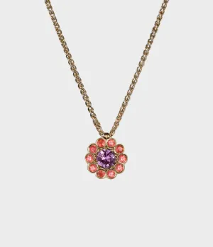 Daisy Cluster Necklace in 18ct Yellow Gold with Pink and Orange Sapphires