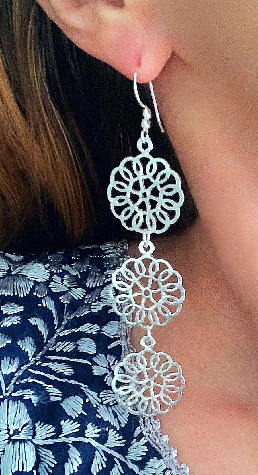 Daisy Drop Statement Earrings - Silver - 2 Styles