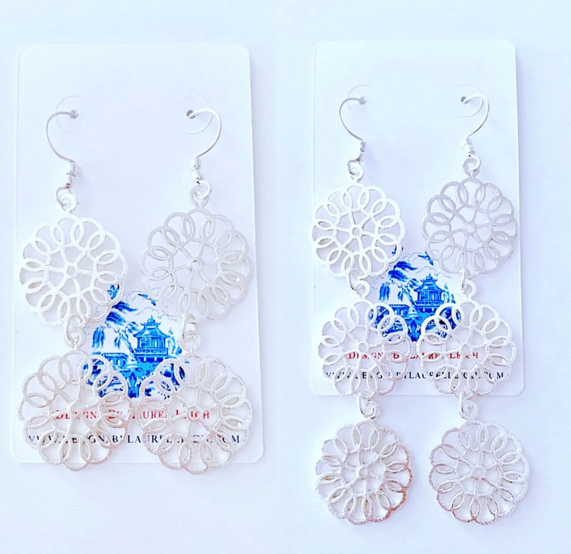 Daisy Drop Statement Earrings - Silver - 2 Styles