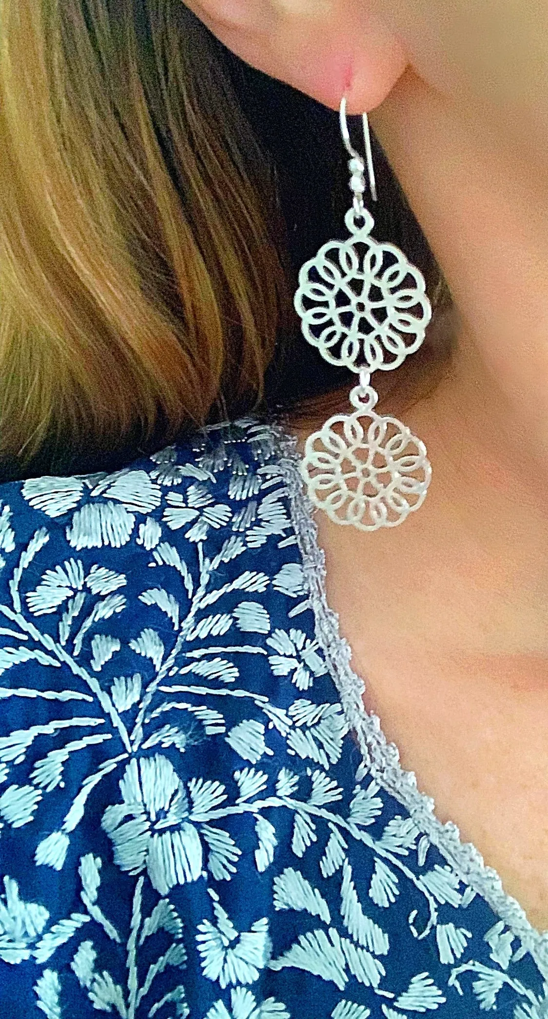 Daisy Drop Statement Earrings - Silver - 2 Styles