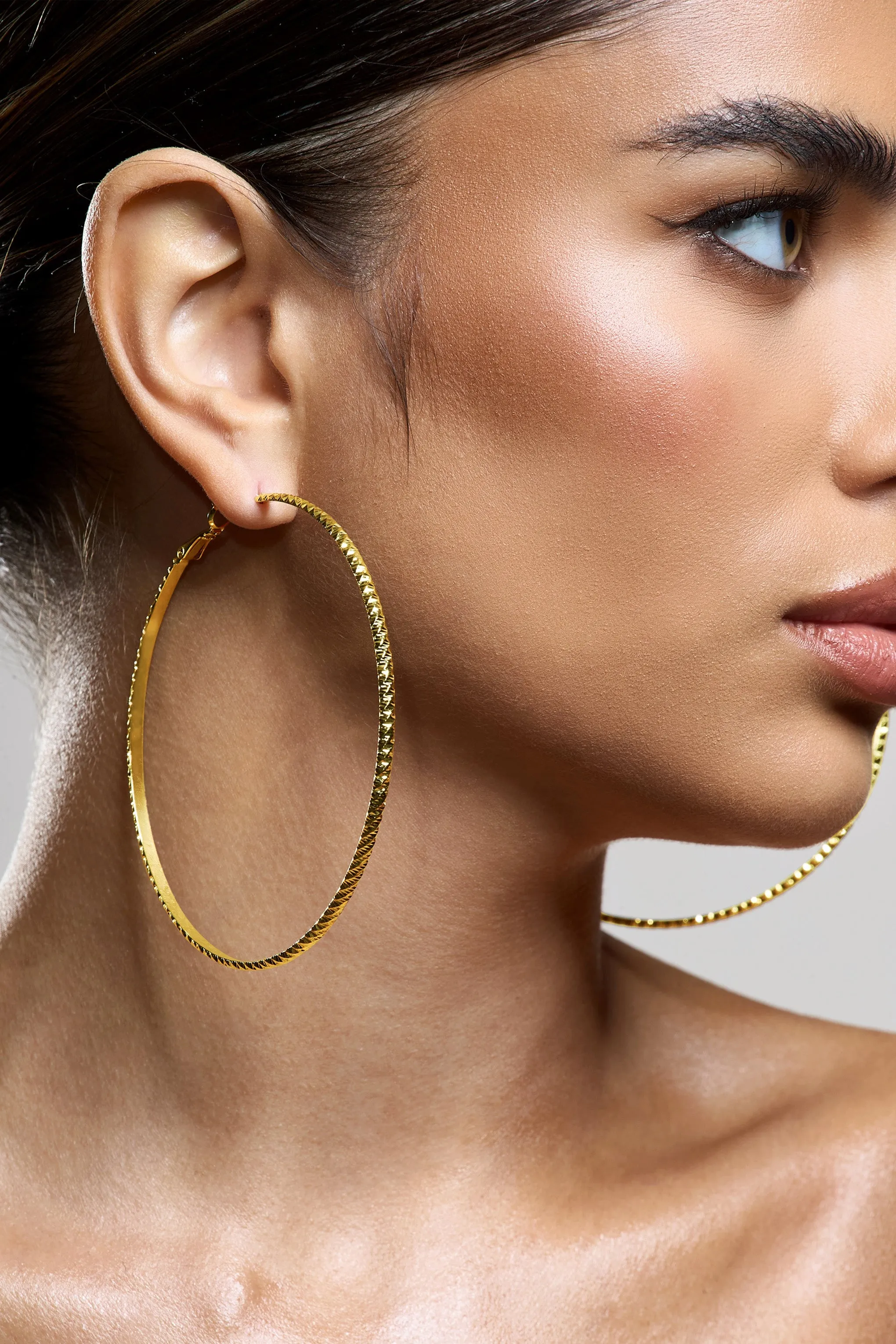 Deia | Gold Ribbed Hoop Earrings