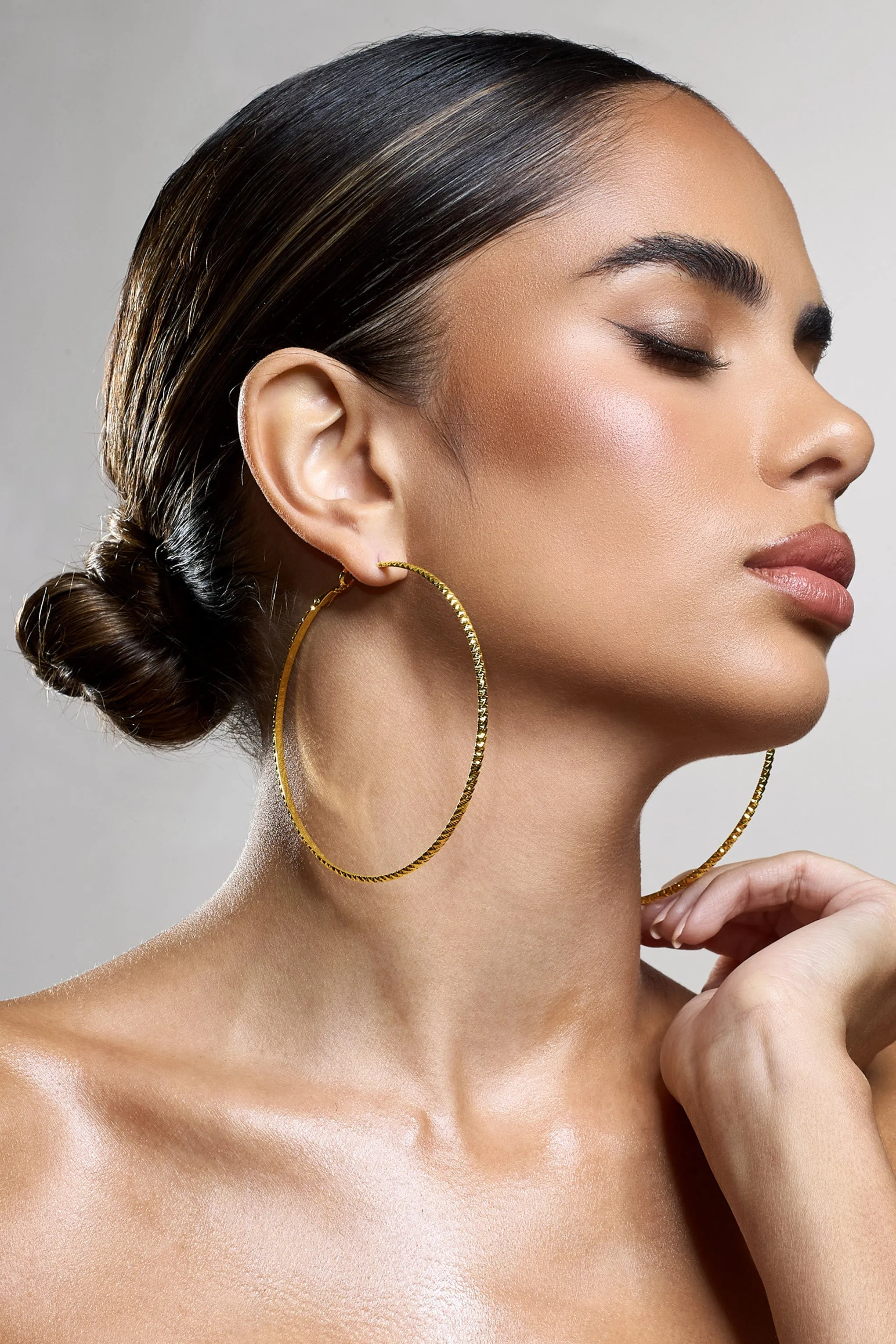 Deia | Gold Ribbed Hoop Earrings