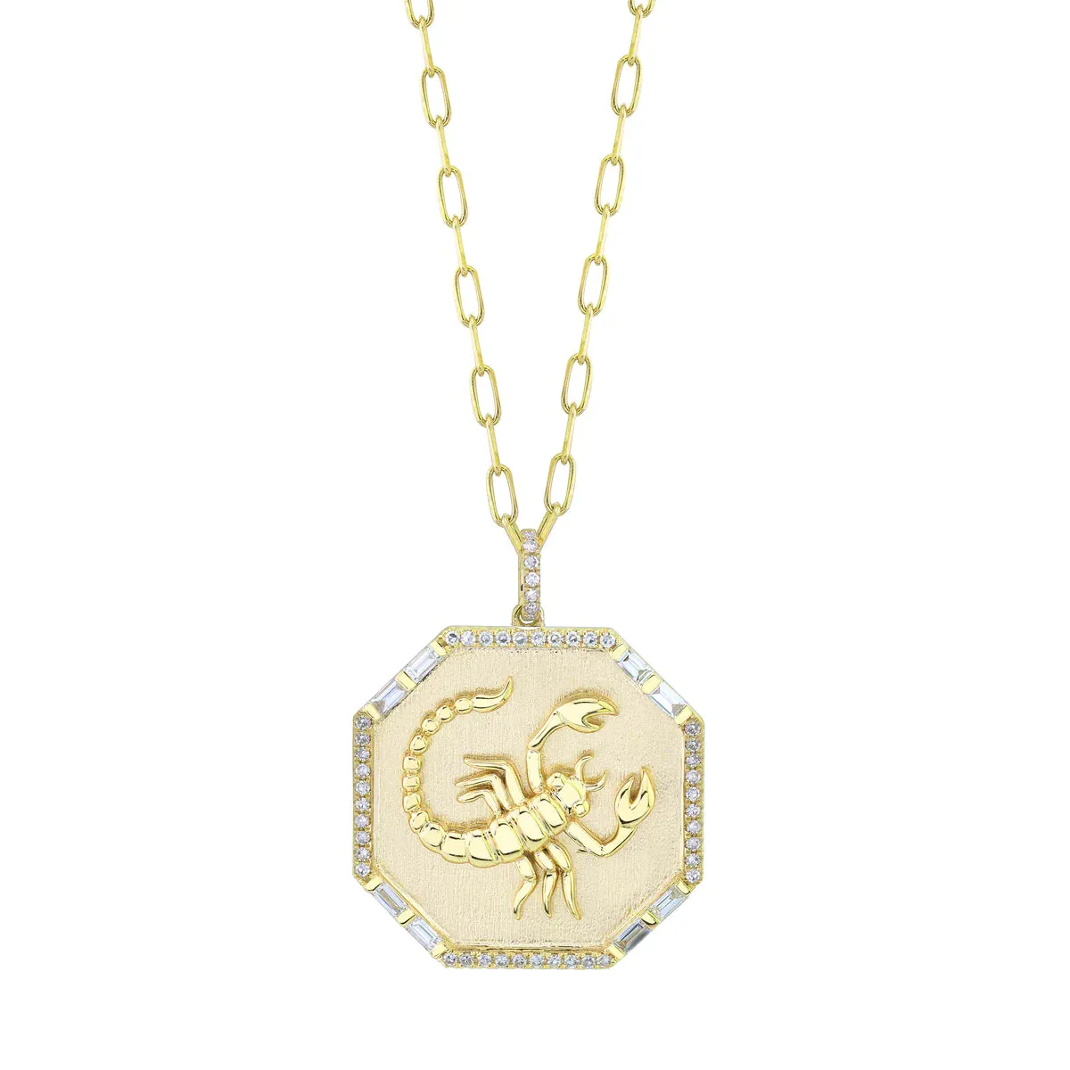 Diamond Zodiac Nameplate Disk Necklace