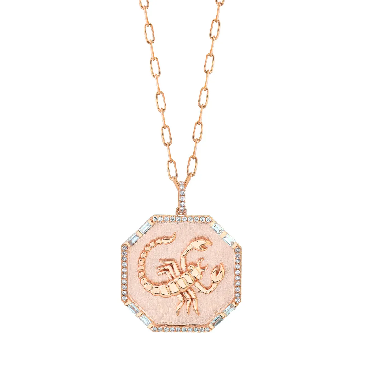 Diamond Zodiac Nameplate Disk Necklace