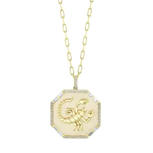 Diamond Zodiac Nameplate Disk Necklace