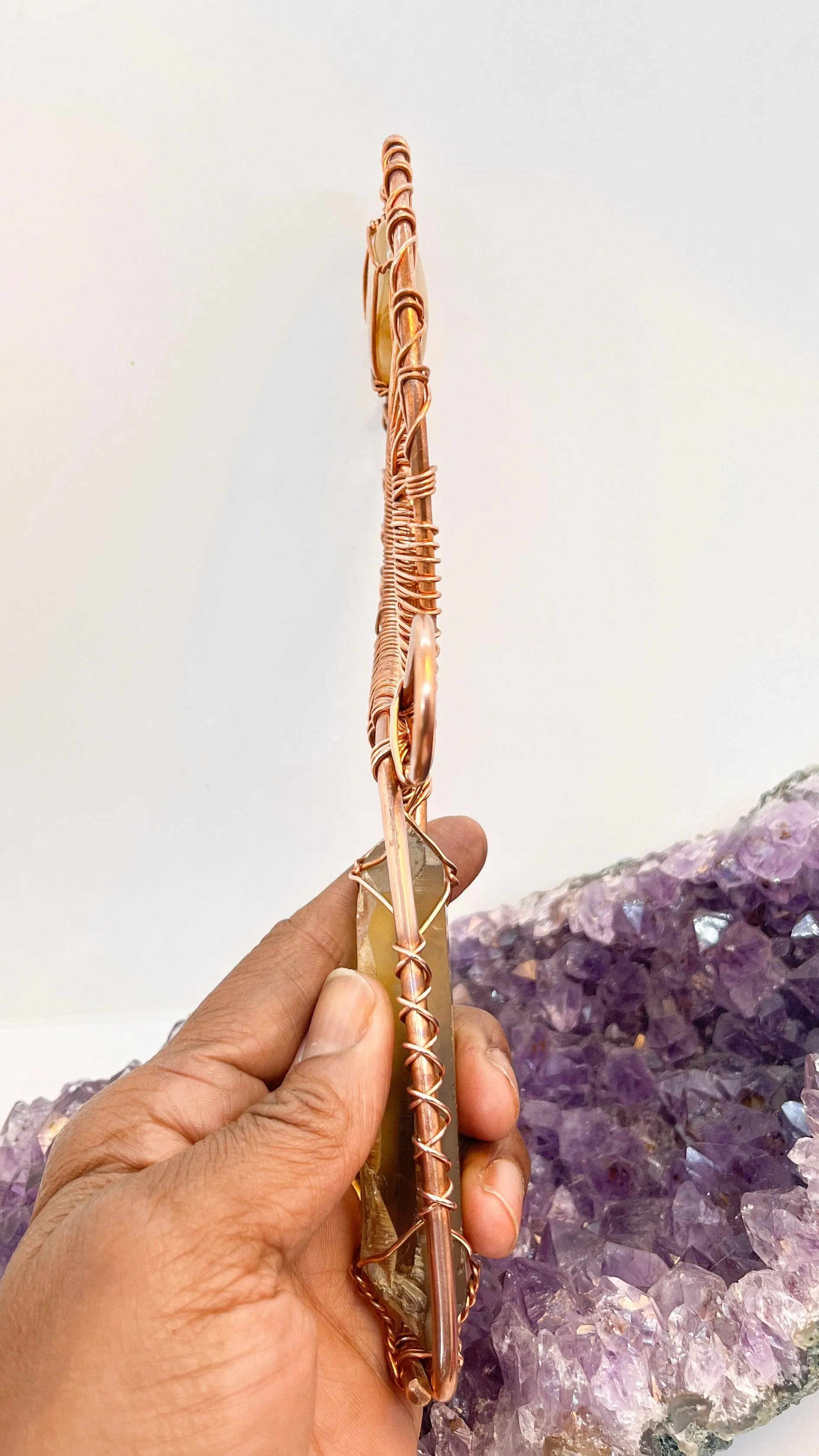 Double Terminated Namibian Smoky Citrine and Golden Healer Handheld Ankh