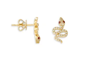 Earrings 14kt Stud Snakes Ruby Eyes & Diamonds