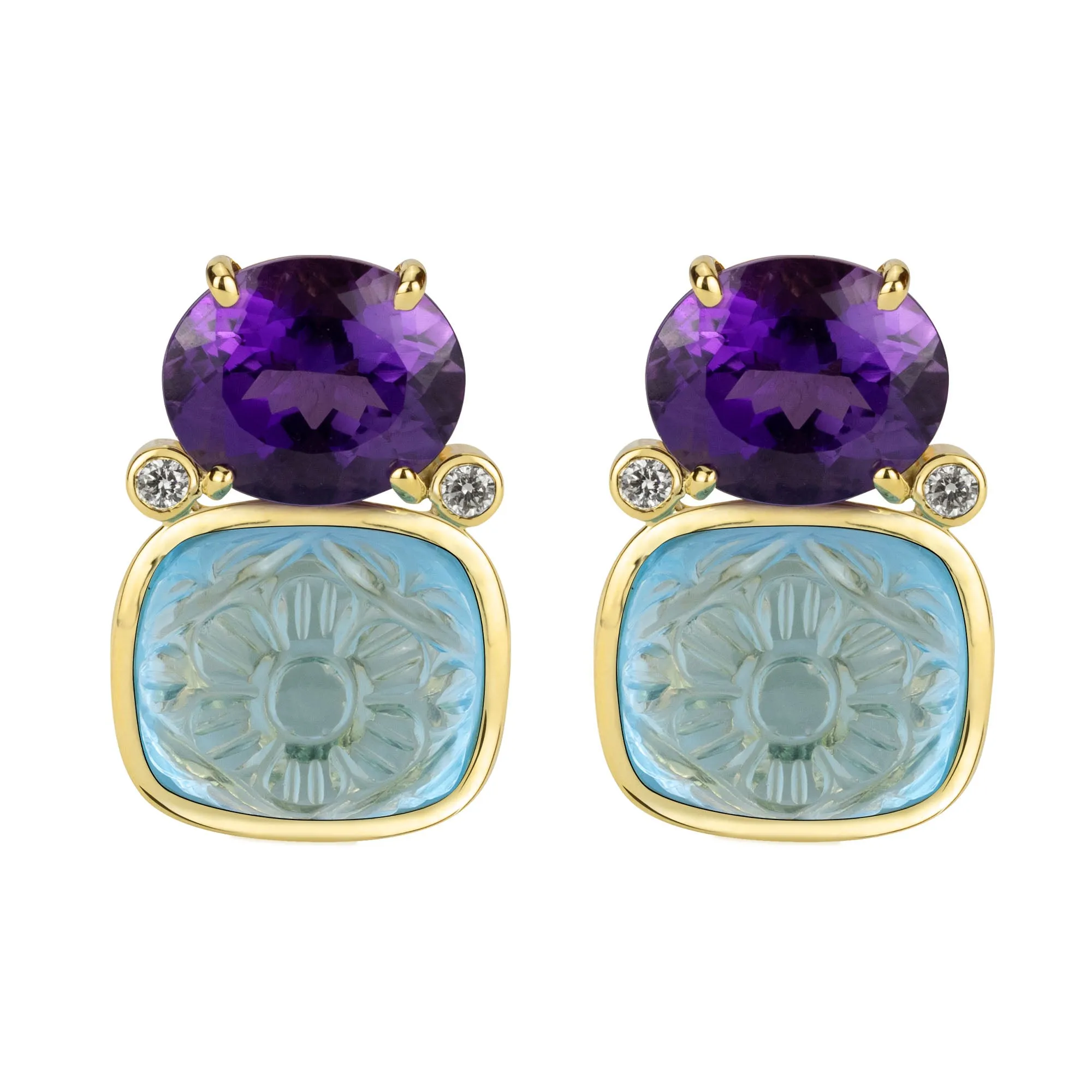 Earrings - Amethyst, Blue Topaz & Diamond