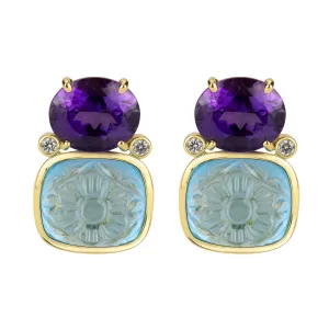 Earrings - Amethyst, Blue Topaz & Diamond