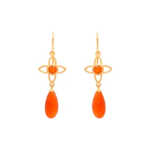 Earrings  - Carnelian Matte Joy Flower Earrings 15MM Drop 24K Gold Vermeil