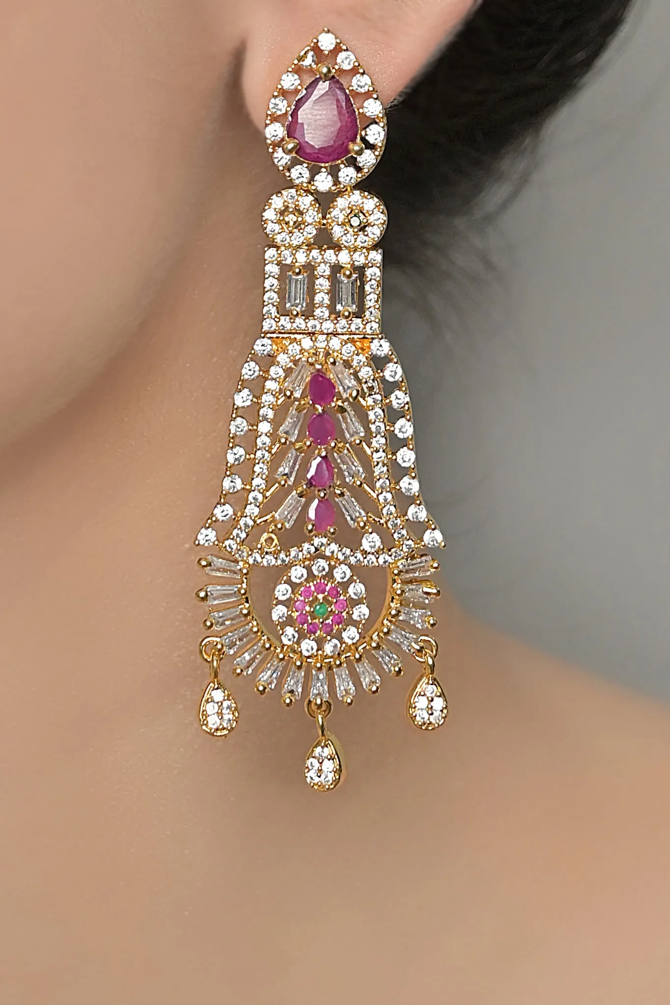 Earrings OLJ-544-Golden And Ruby