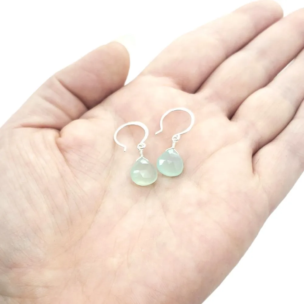 Earrings - Sayuri Aqua Chalcedony Gemstone Drops Sterling by Foamy Wader