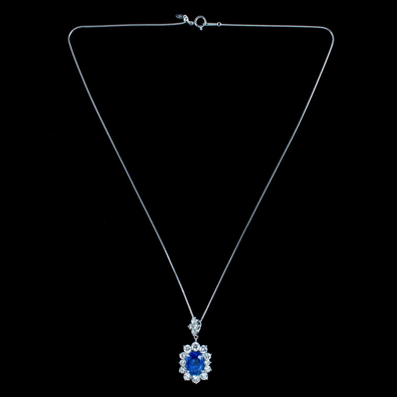 Edwardian Style Sapphire Diamond Pendant Necklace 2.91ct Sapphire