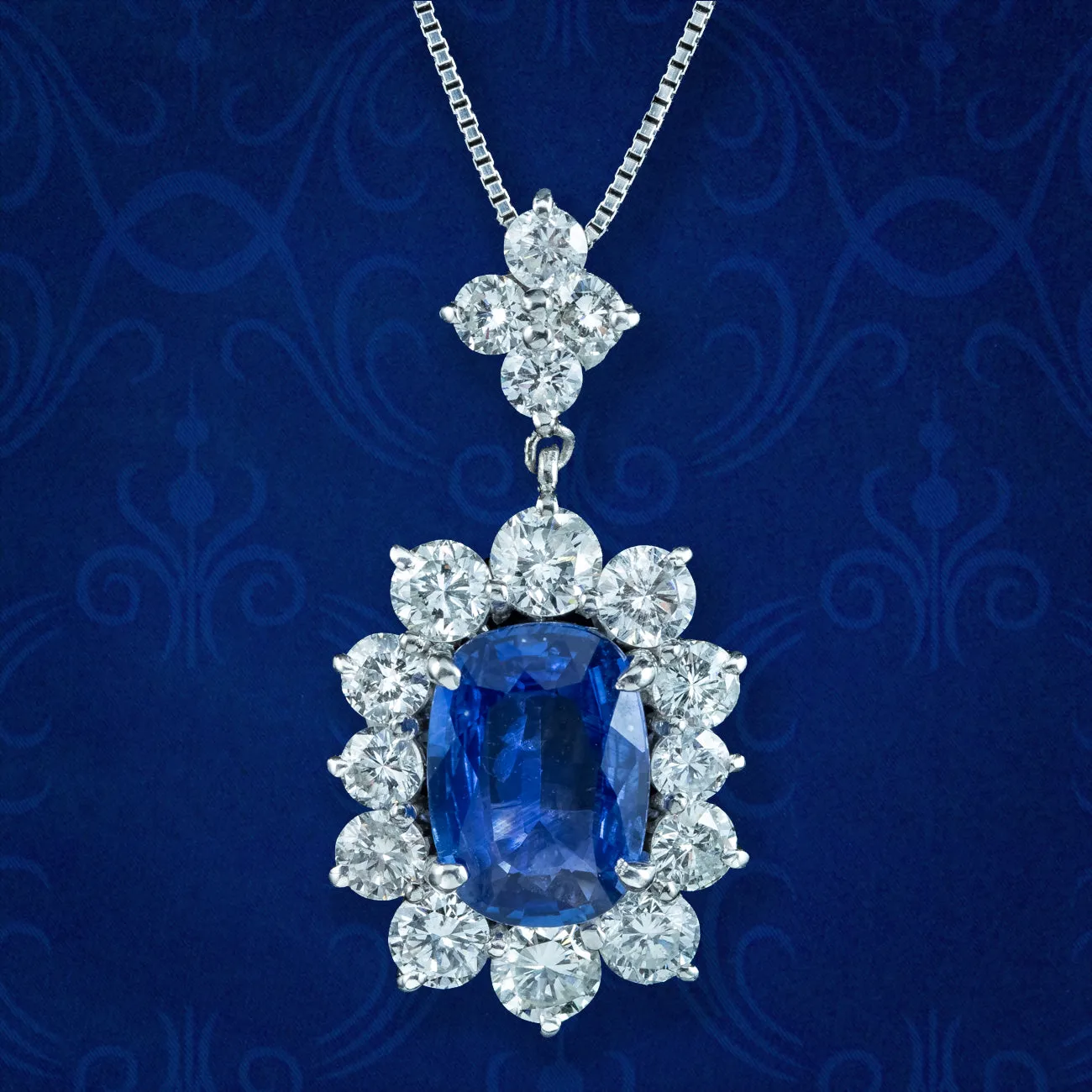 Edwardian Style Sapphire Diamond Pendant Necklace 2.91ct Sapphire