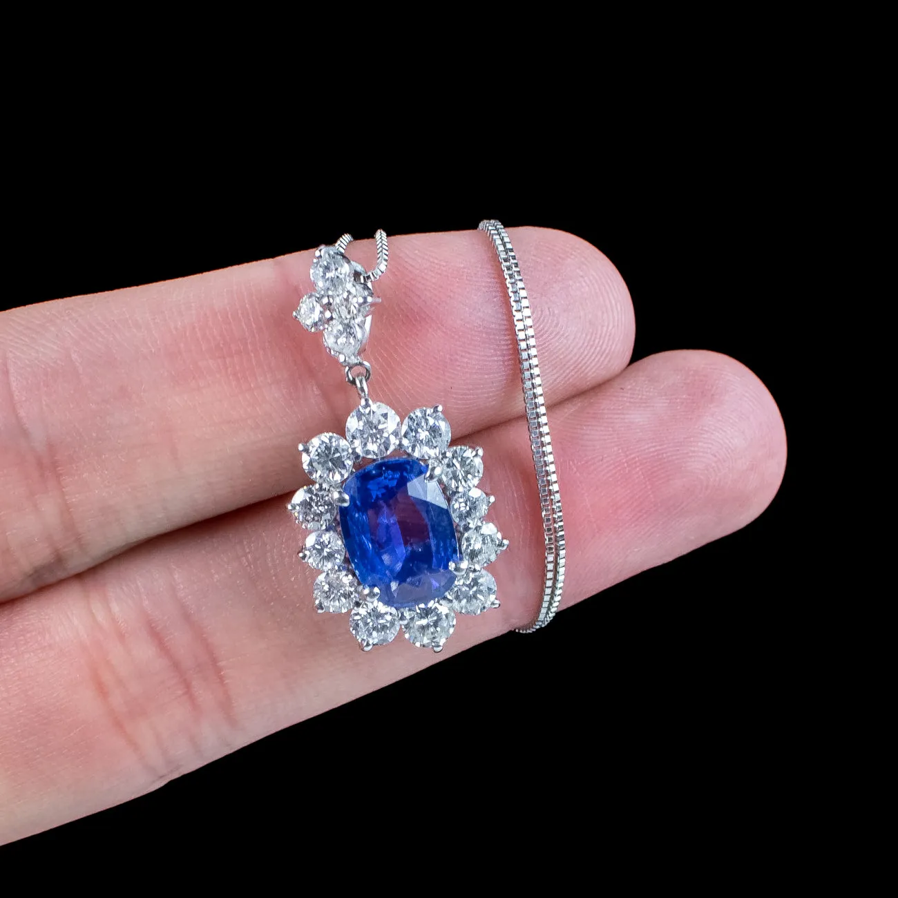 Edwardian Style Sapphire Diamond Pendant Necklace 2.91ct Sapphire