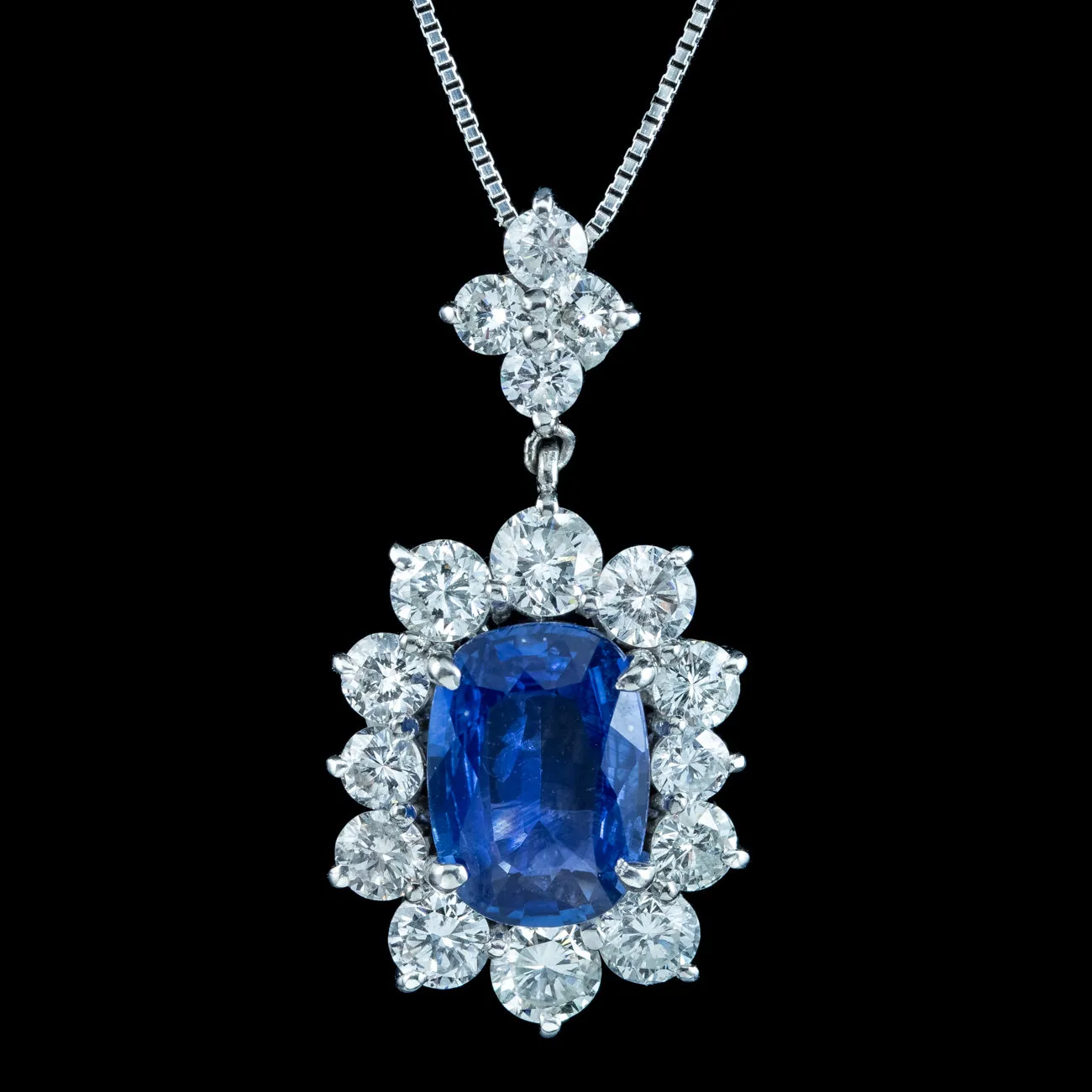 Edwardian Style Sapphire Diamond Pendant Necklace 2.91ct Sapphire