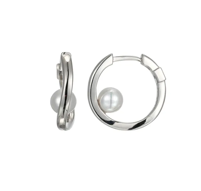 ELLE Sterling Silver "Luna" Pearl Hoop Earrings (SI5025)