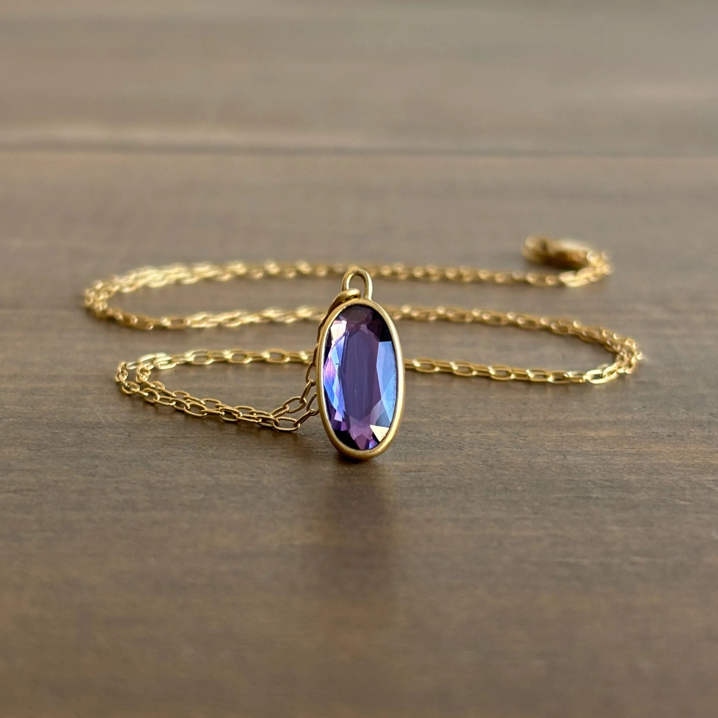 Elongated Oval Purple Sapphire Sequin Pendant