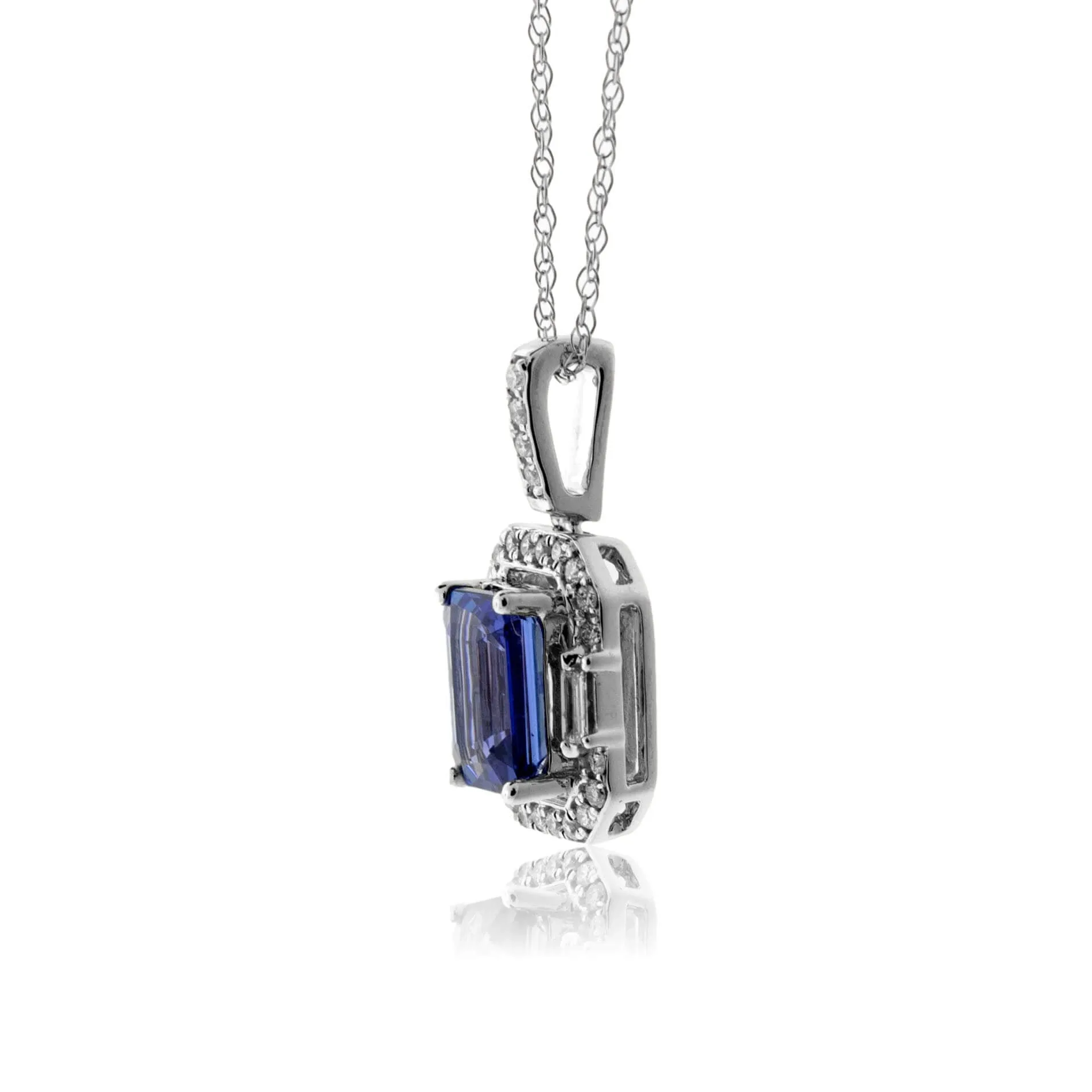 Emerald Cut Tanzanite & Diamond Halo Pendant