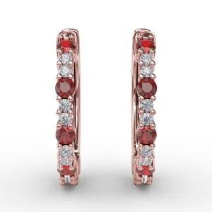 Fana Shared Prong Ruby and Diamond Hoops