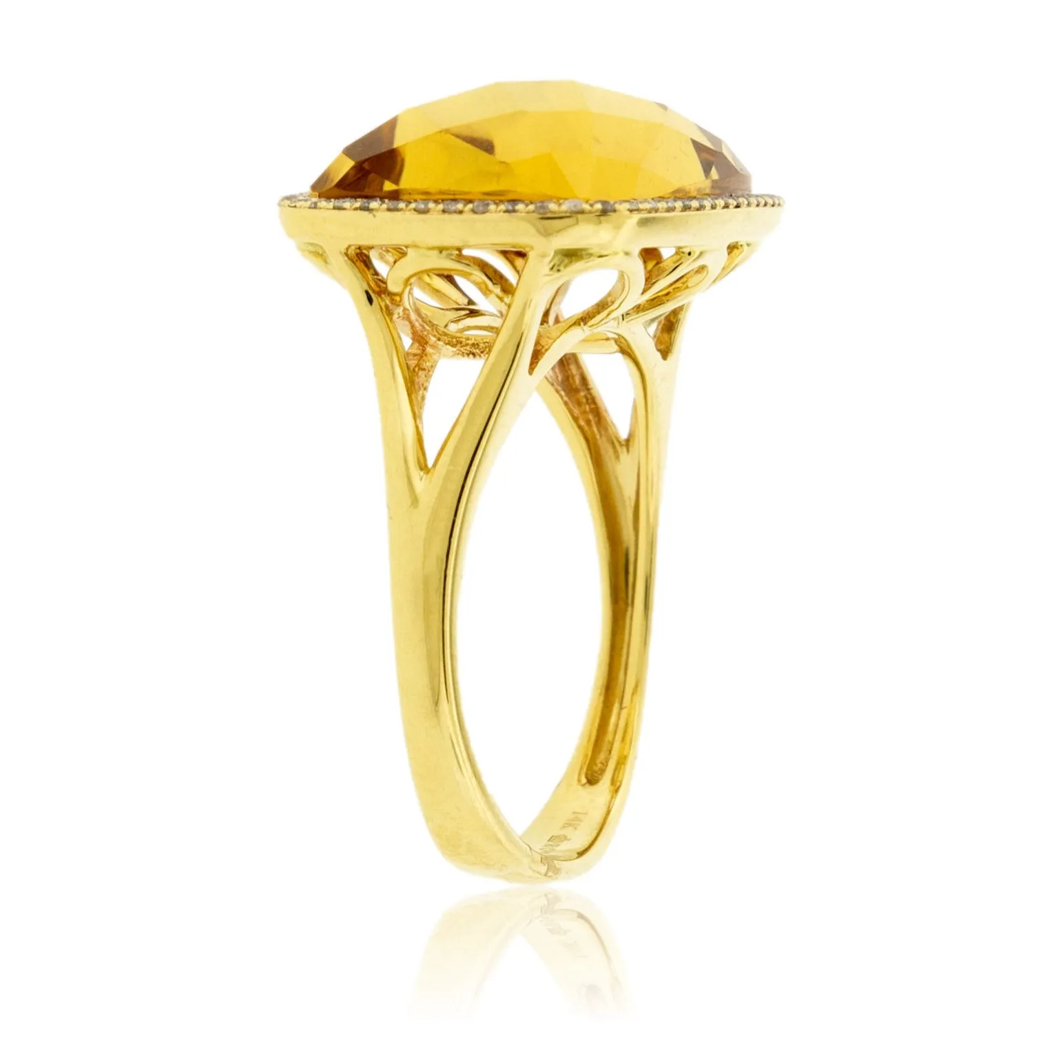 Fancy Cut Citrine and Diamond Halo Ring