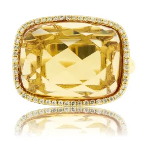 Fancy Cut Citrine and Diamond Halo Ring