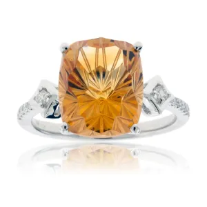 Fancy Cut Citrine and Diamond Ring