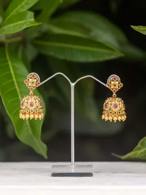 Floral Design Ruby Stone Jhumka