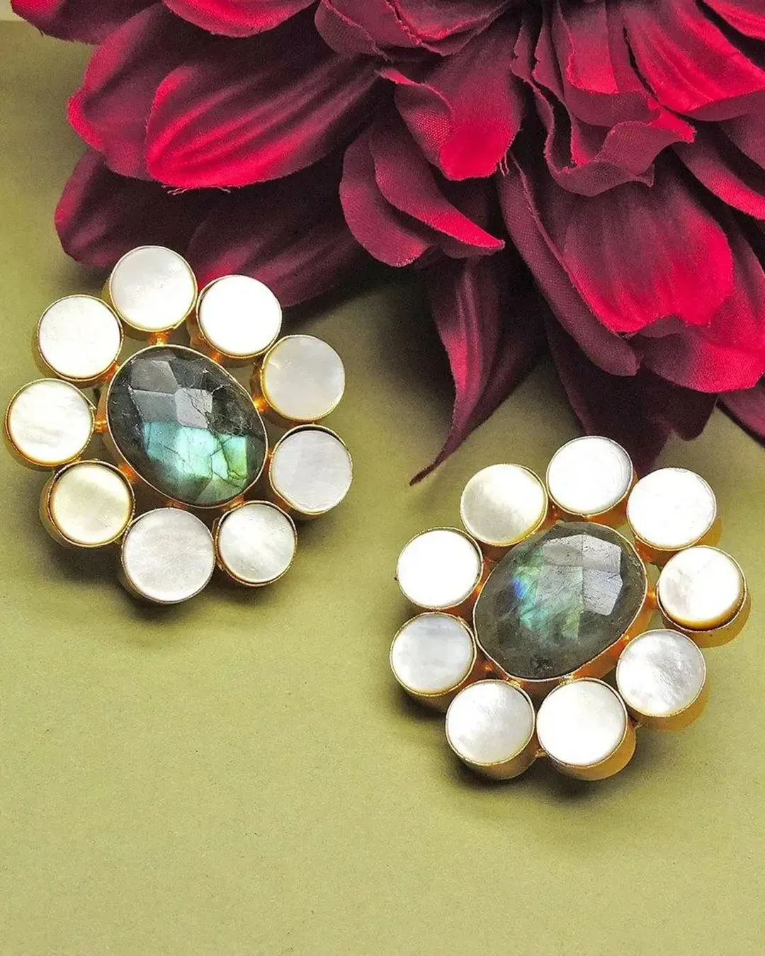 Floral Labradorite Studs