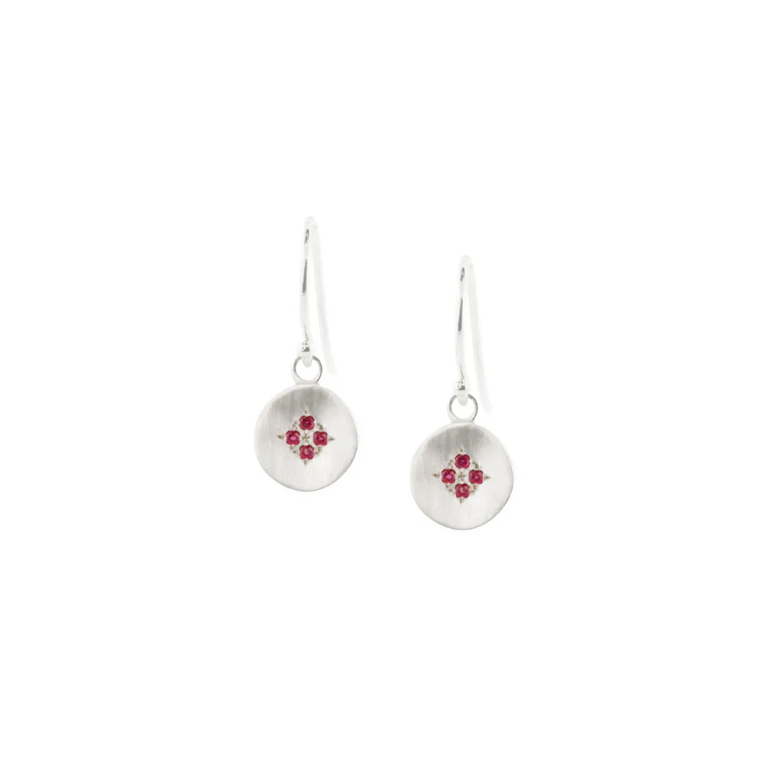 Four Star Wave Charm Earrings with Ruby