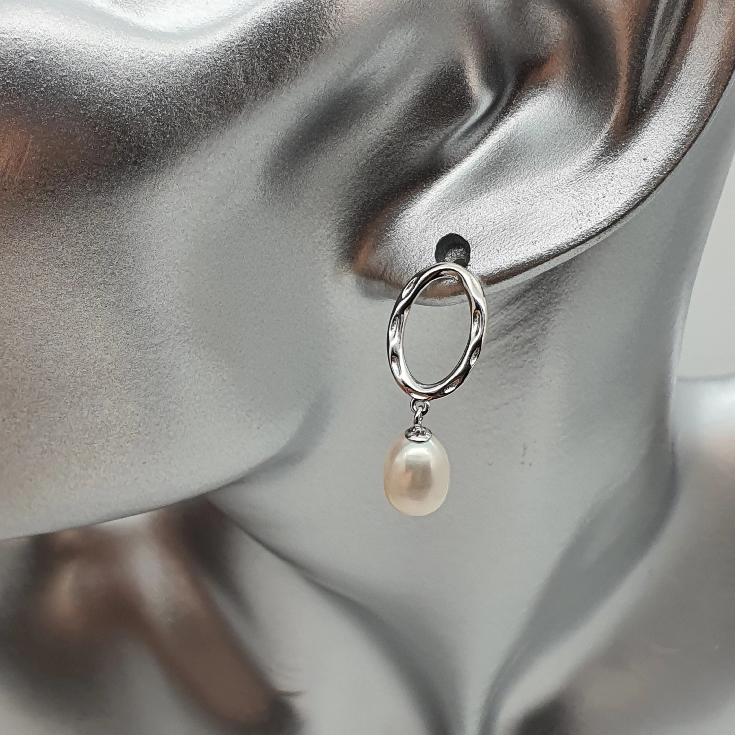 Freshwater Pearl Hoop For look Earrings, Sterling Silver