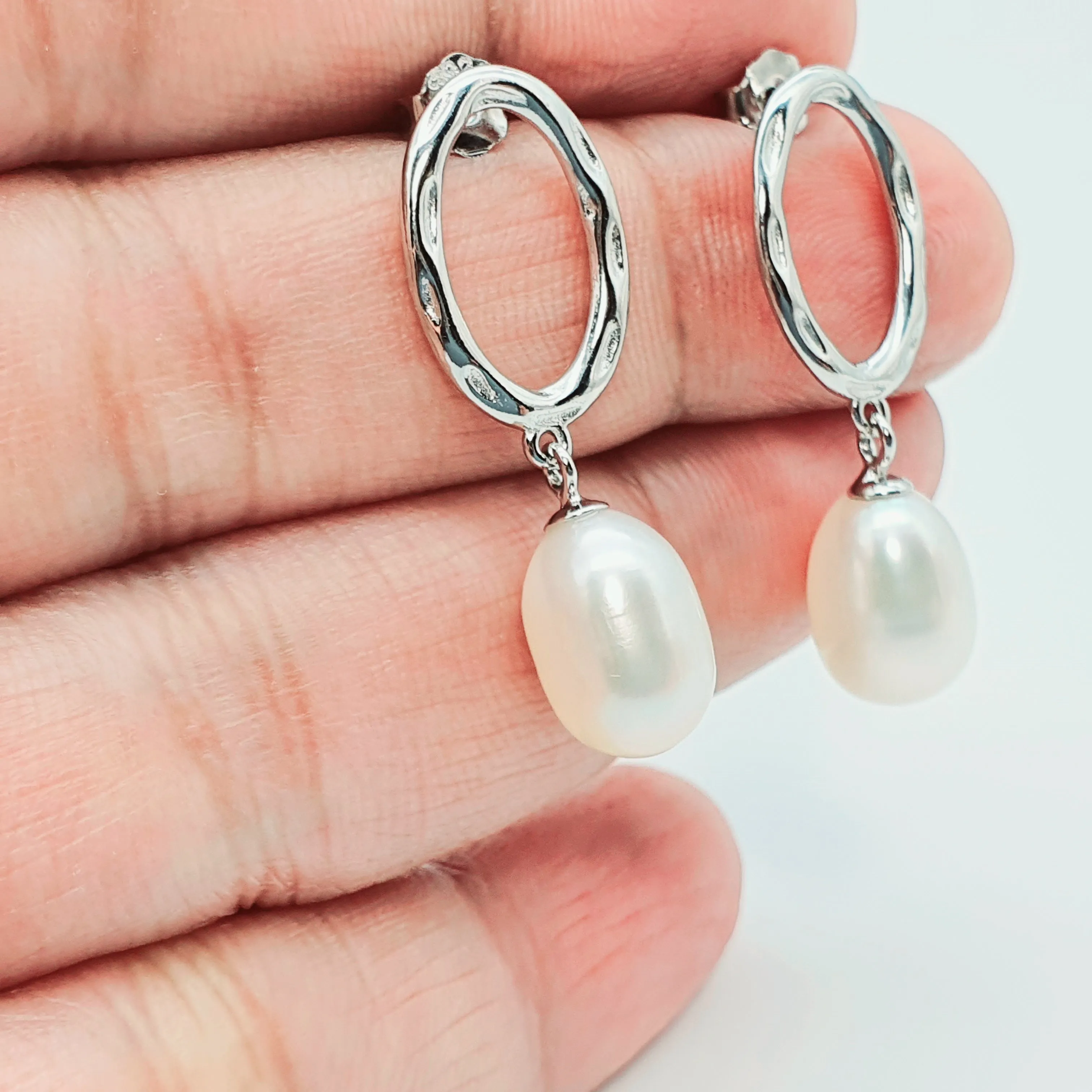 Freshwater Pearl Hoop For look Earrings, Sterling Silver