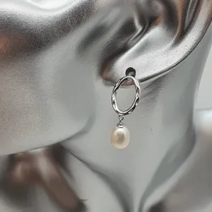 Freshwater Pearl Hoop For look Earrings, Sterling Silver