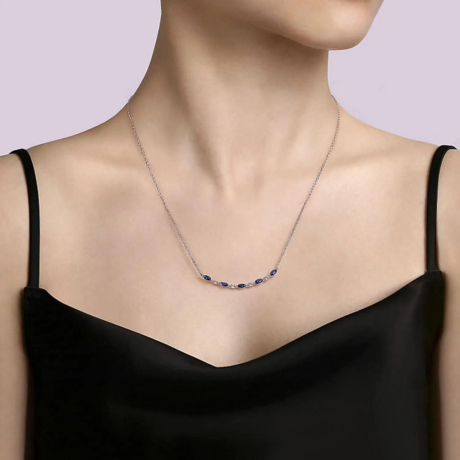 Gabriel & Co. Lusso Blue Sapphire and Diamond Bar Necklace