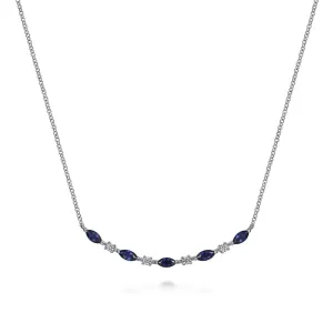 Gabriel & Co. Lusso Blue Sapphire and Diamond Bar Necklace