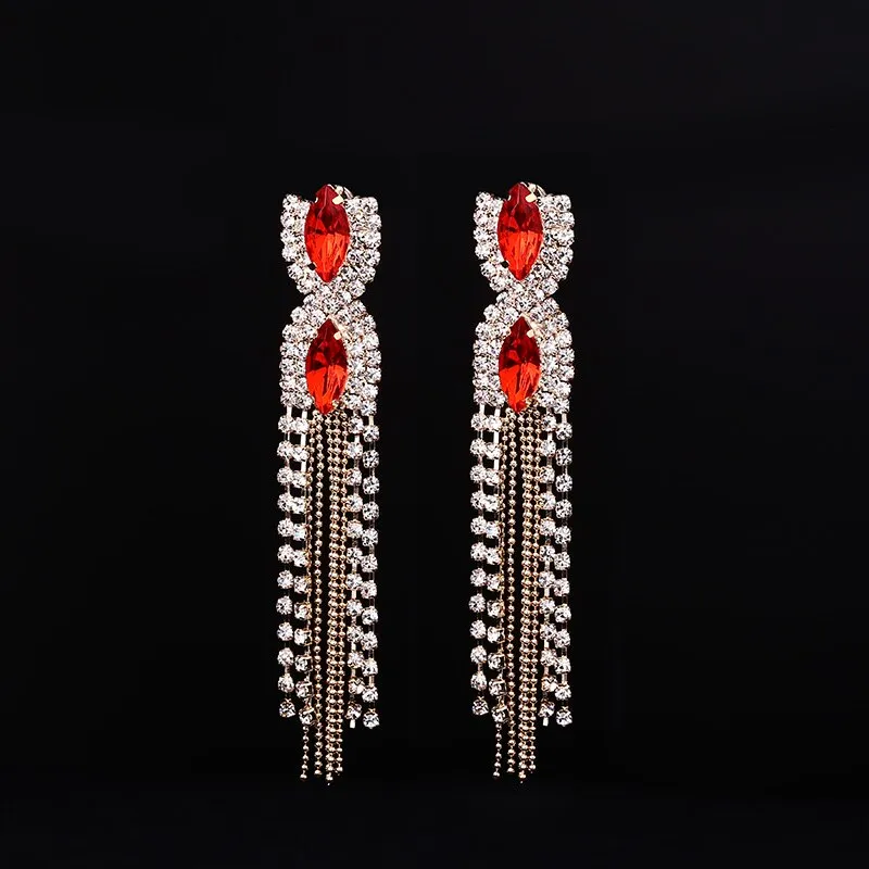 Gem Quality Austrian Tassel Design Long Formal Dress Ladies Evening Earrings