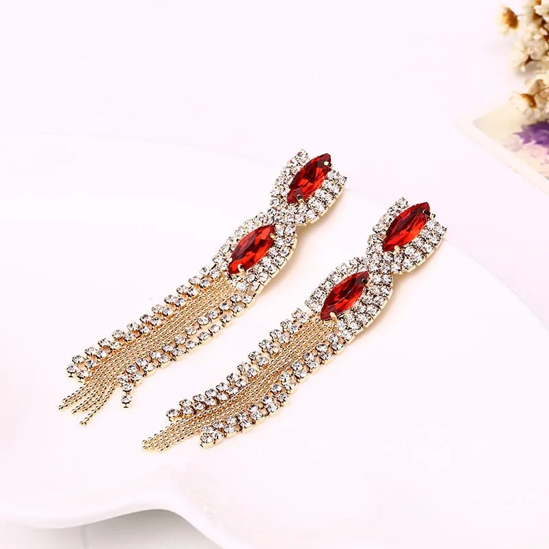 Gem Quality Austrian Tassel Design Long Formal Dress Ladies Evening Earrings