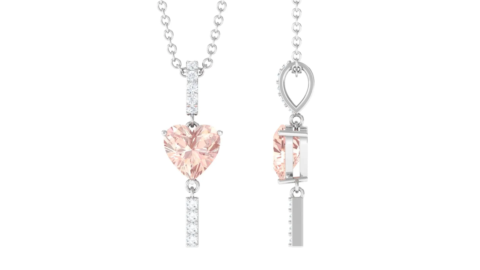 Genuine Morganite Heart Drop Pendant Necklace with Diamond