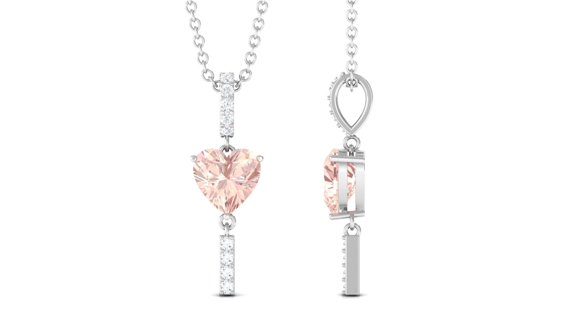 Genuine Morganite Heart Drop Pendant Necklace with Diamond