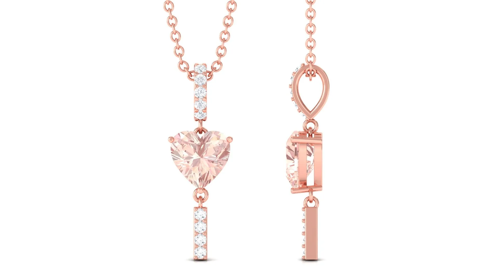 Genuine Morganite Heart Drop Pendant Necklace with Diamond