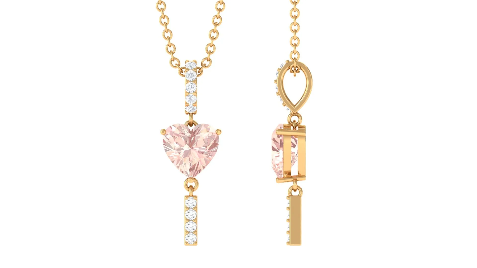 Genuine Morganite Heart Drop Pendant Necklace with Diamond