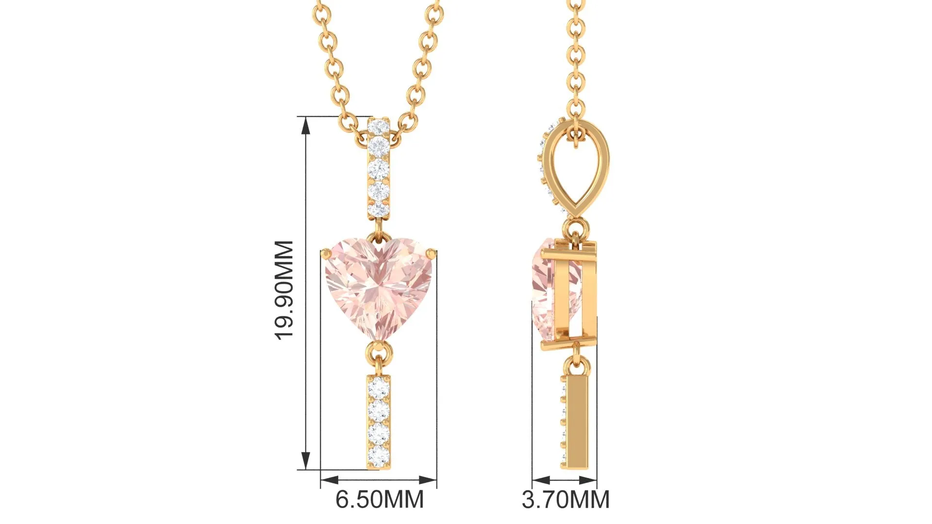 Genuine Morganite Heart Drop Pendant Necklace with Diamond