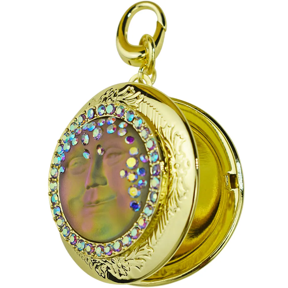 Goddess Mystic Seaview Moon Love Never Dies Locket Open Ring Charm (Goldtone/Mystic Iridis)