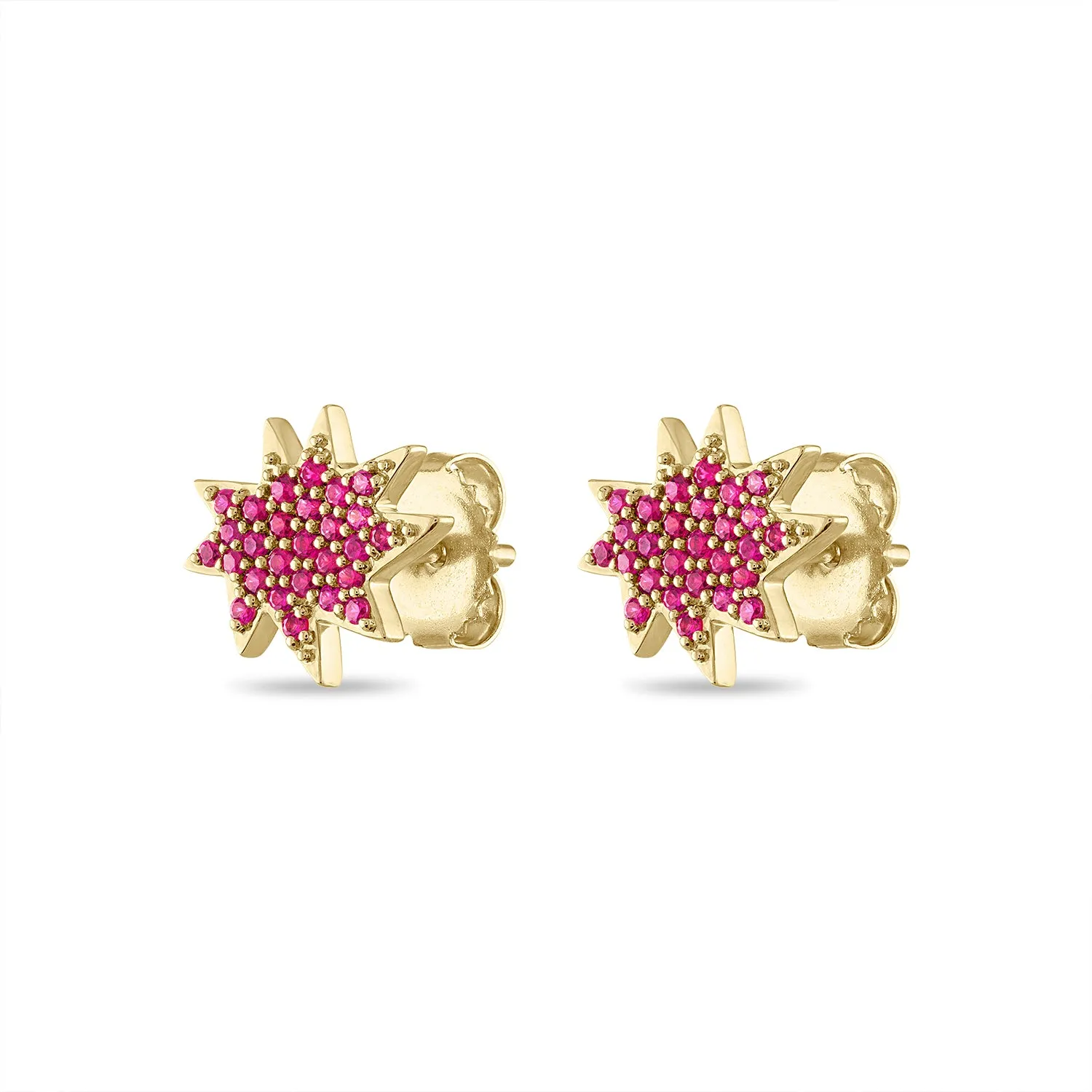 Gold Mini KAPOW! Stud Earrings with Pavé Rubies