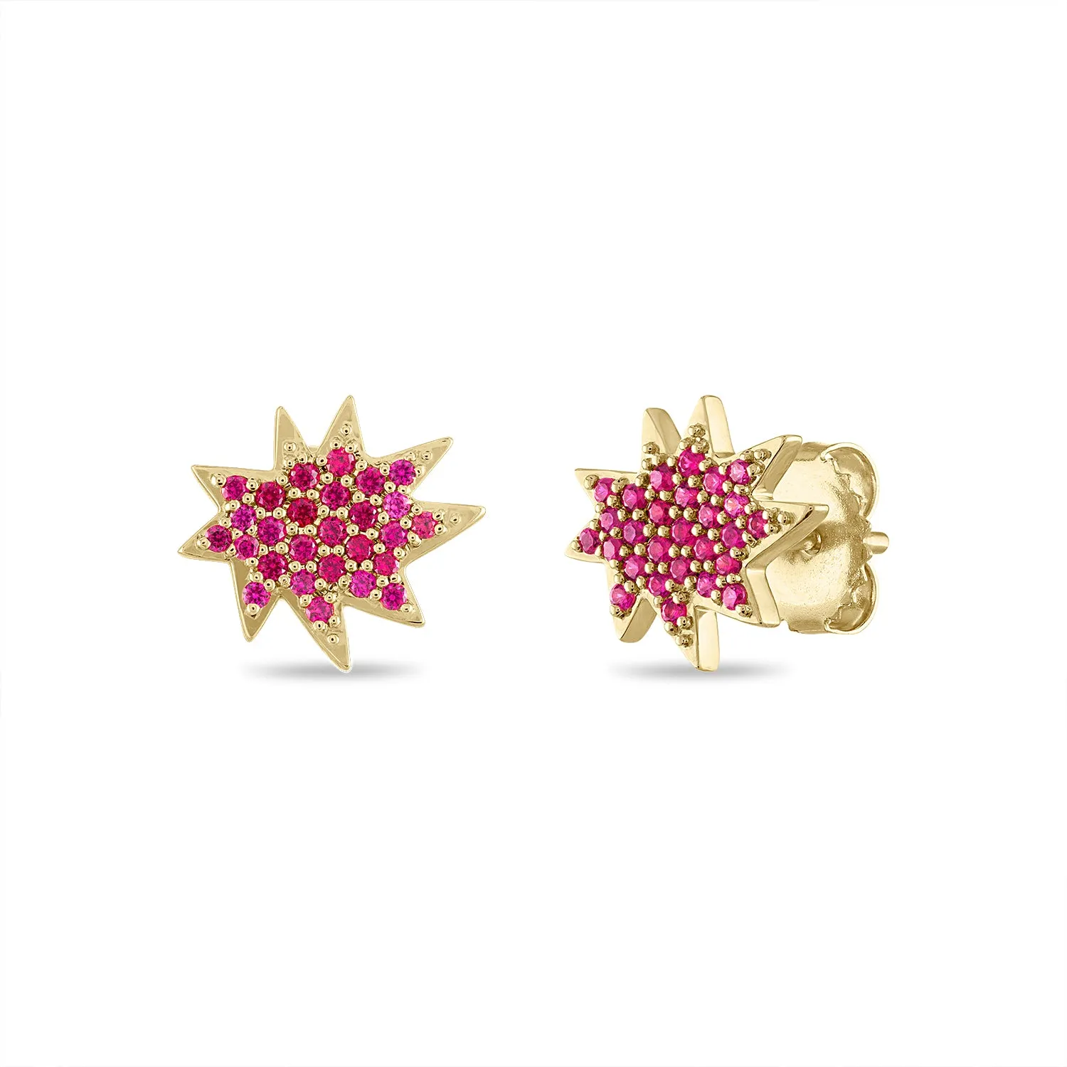 Gold Mini KAPOW! Stud Earrings with Pavé Rubies