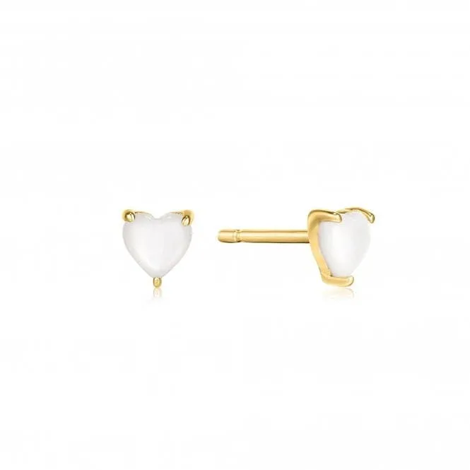 Gold Mother Of Pearl Heart Stud Earrings E034-99G