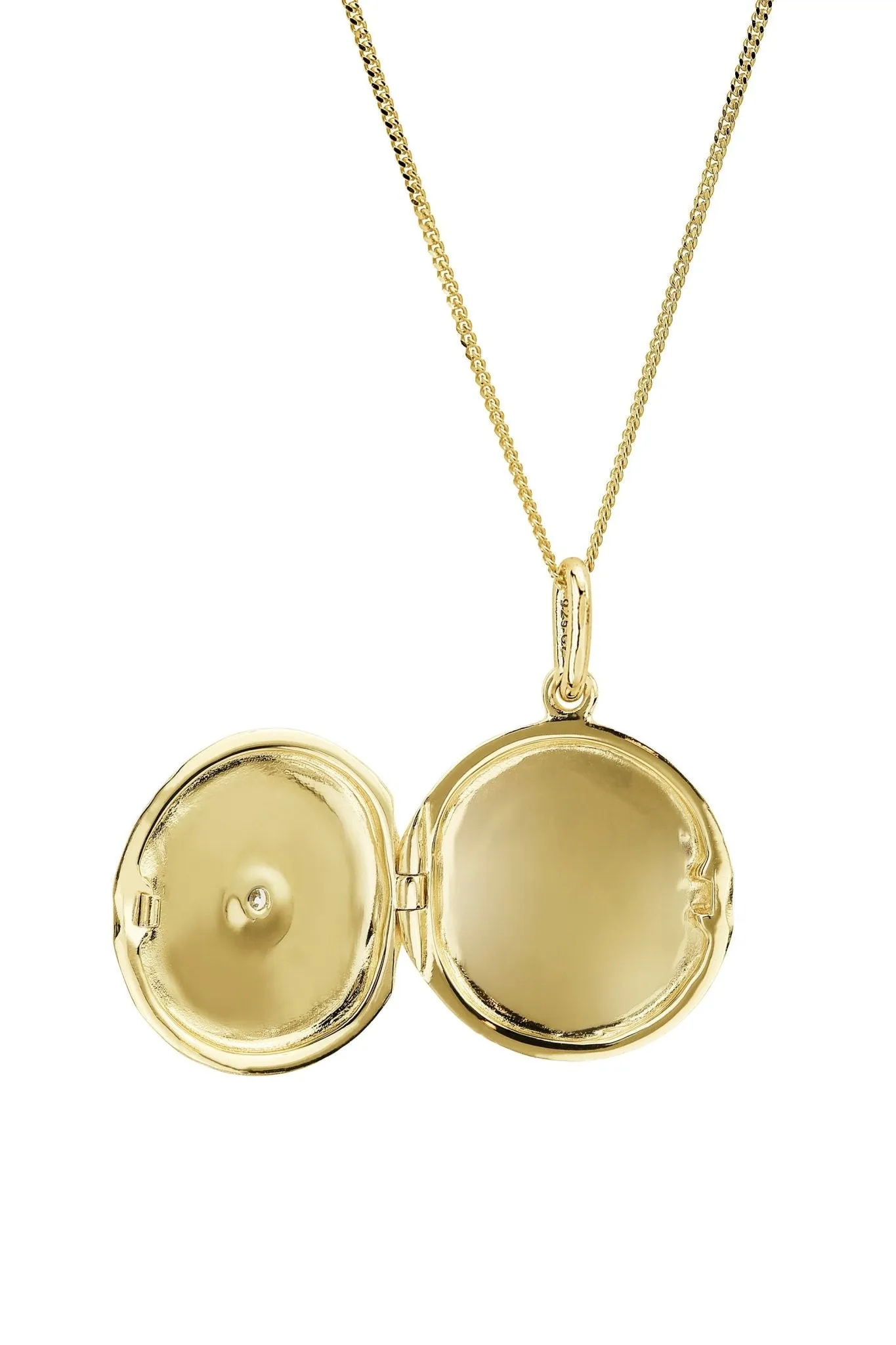 Gold Plated Sterling Silver Cubic Zirconia Faceted Round Locket Necklace