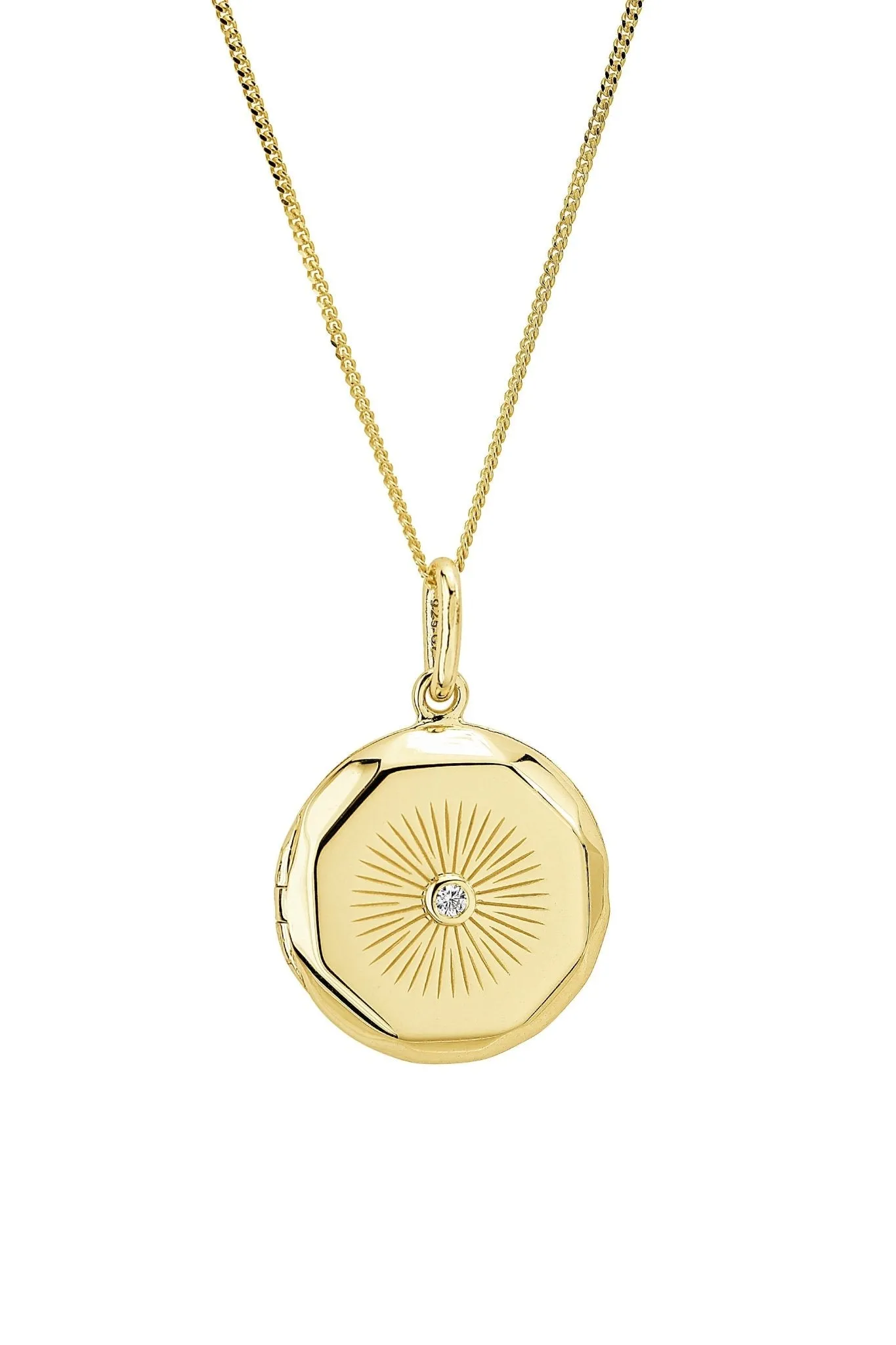 Gold Plated Sterling Silver Cubic Zirconia Faceted Round Locket Necklace