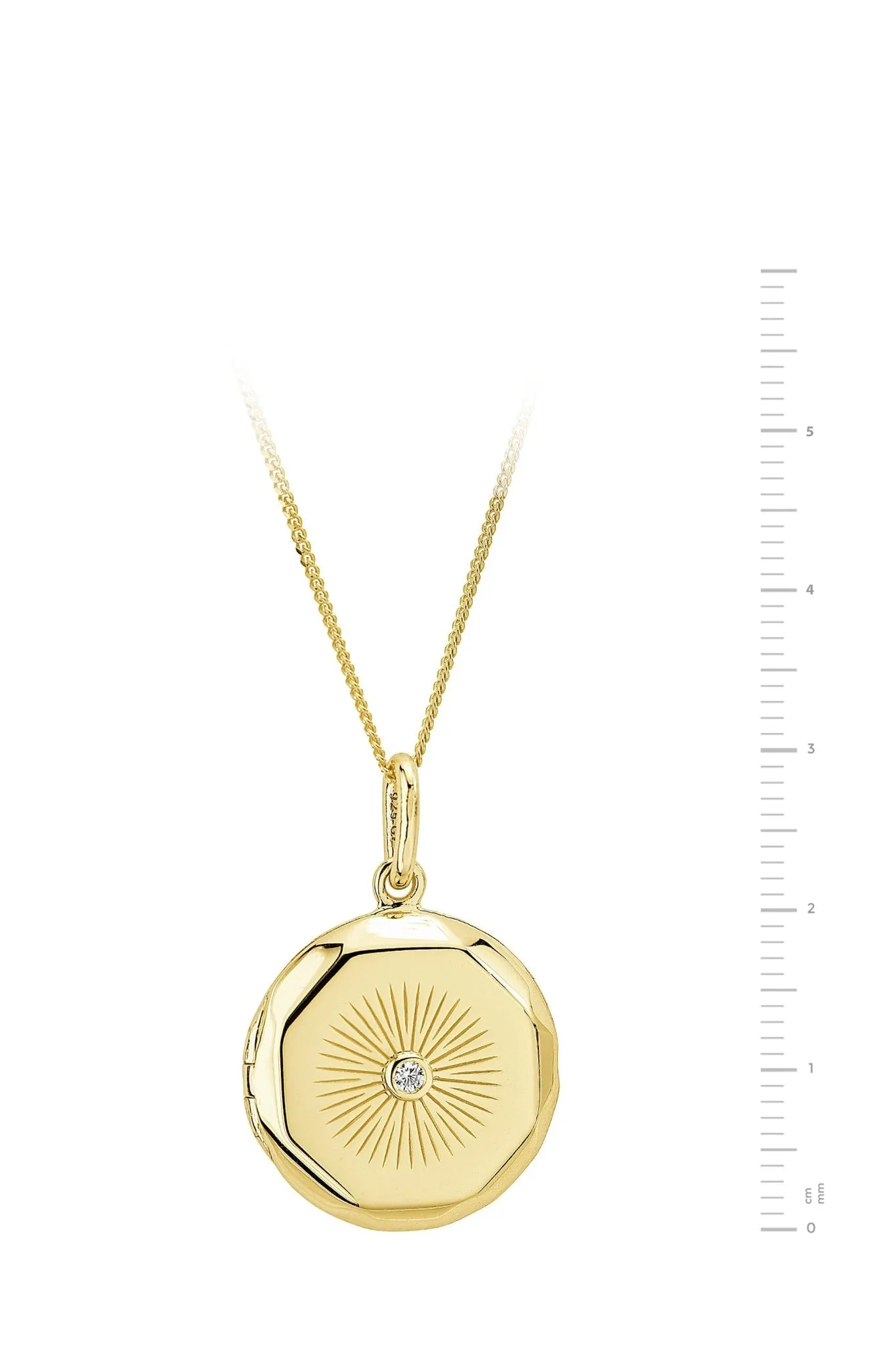 Gold Plated Sterling Silver Cubic Zirconia Faceted Round Locket Necklace