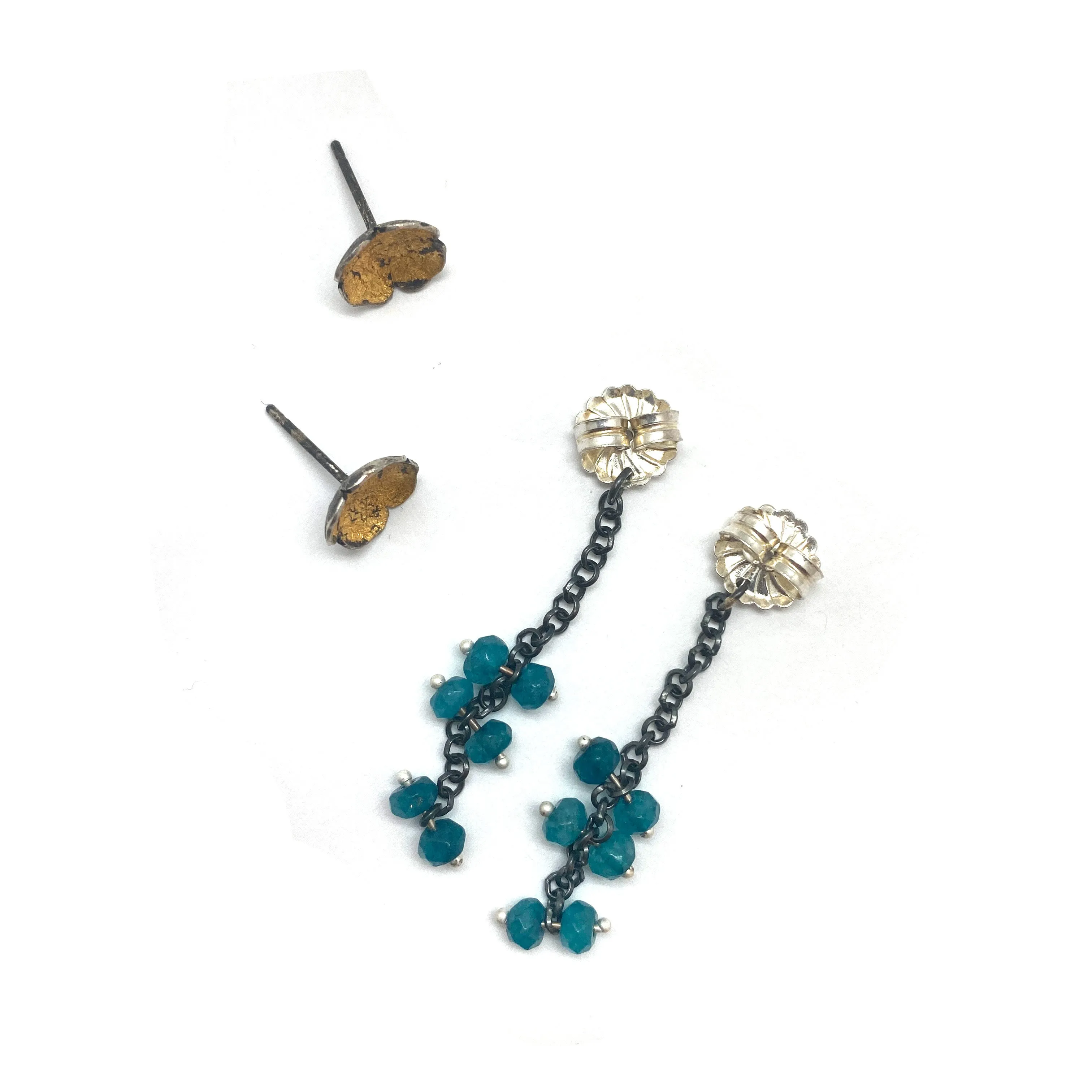 Golden Flower Studs with Blue Topaz Jackets